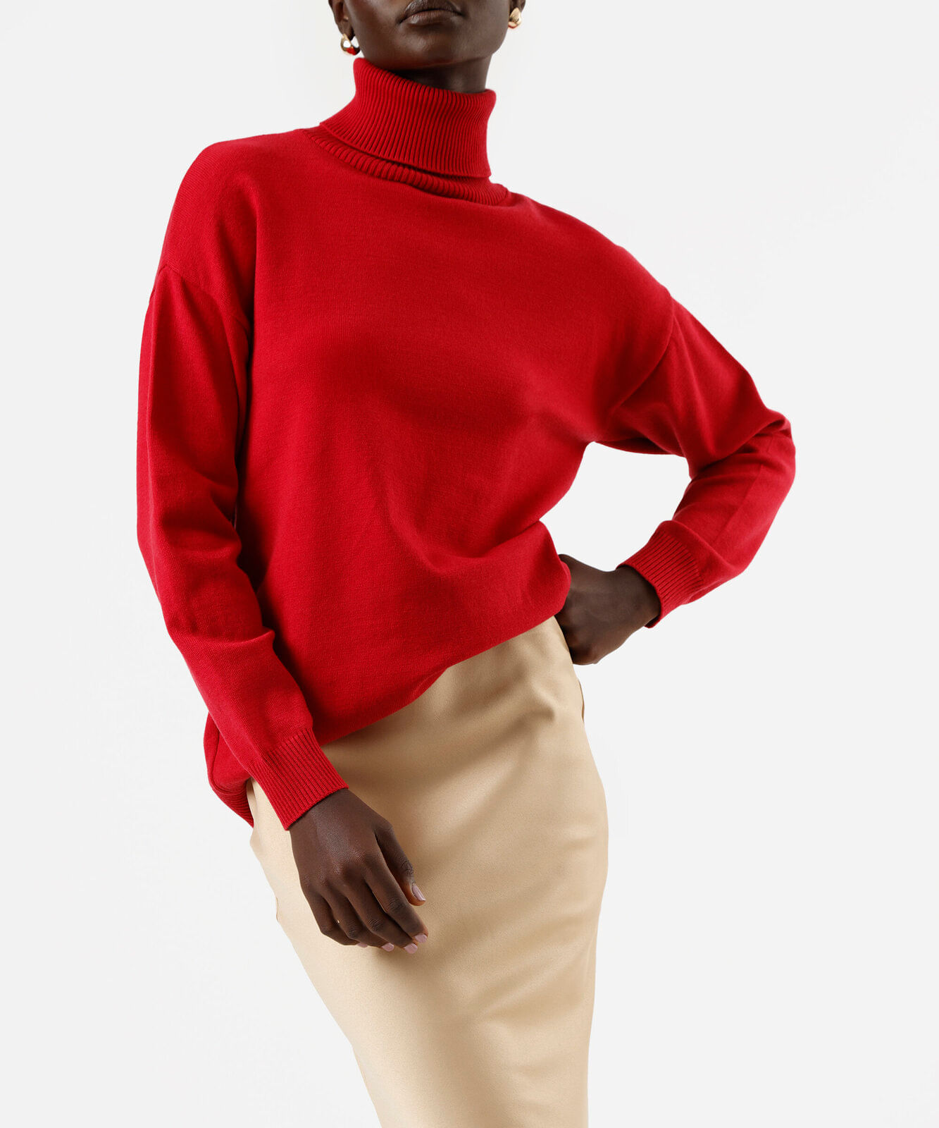 suéter oversized feminino de tricot gola alta vermelho