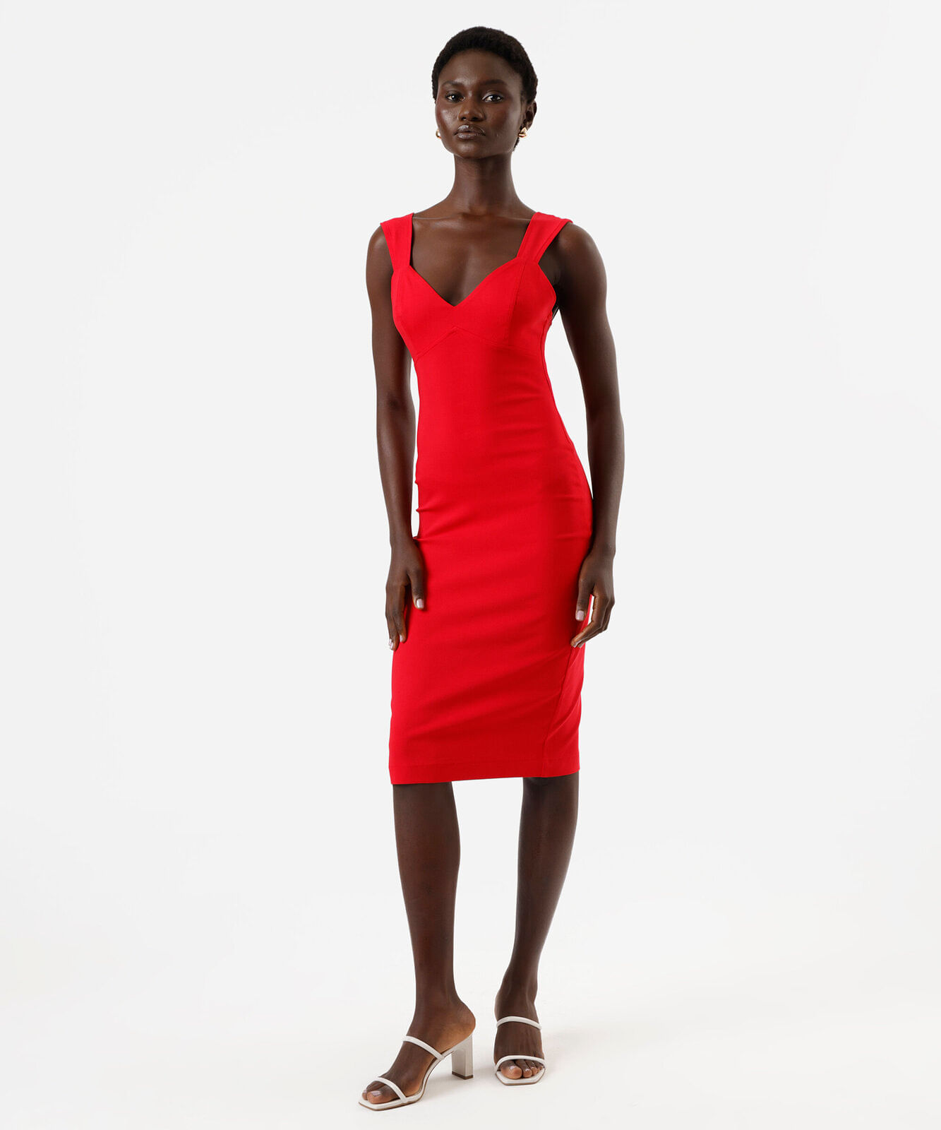vestido midi feminino com viscose decote v  vermelho