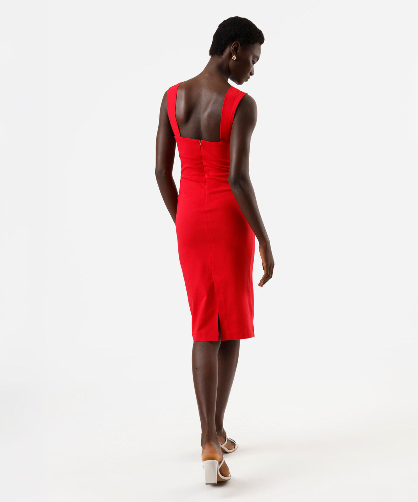 vestido midi feminino com viscose decote v  vermelho