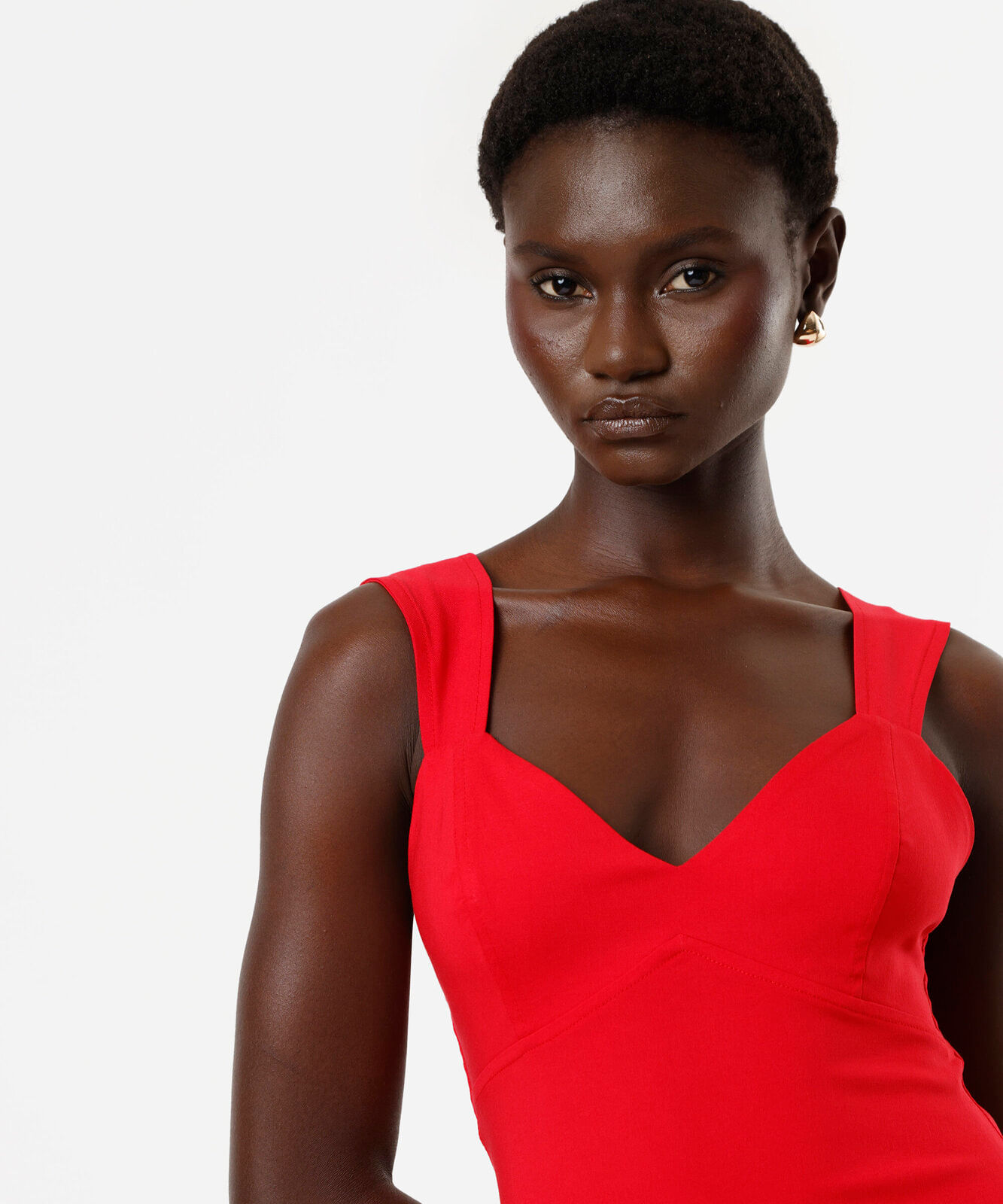 vestido midi feminino com viscose decote v  vermelho