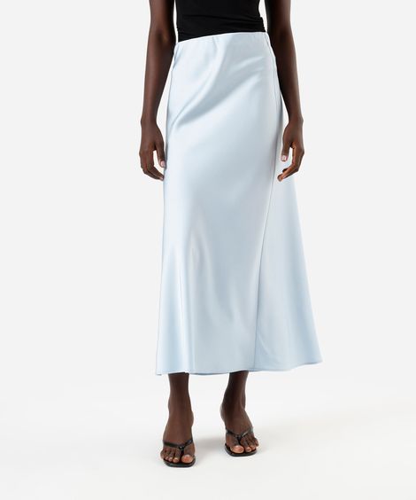 saia midi feminina acetinada azul