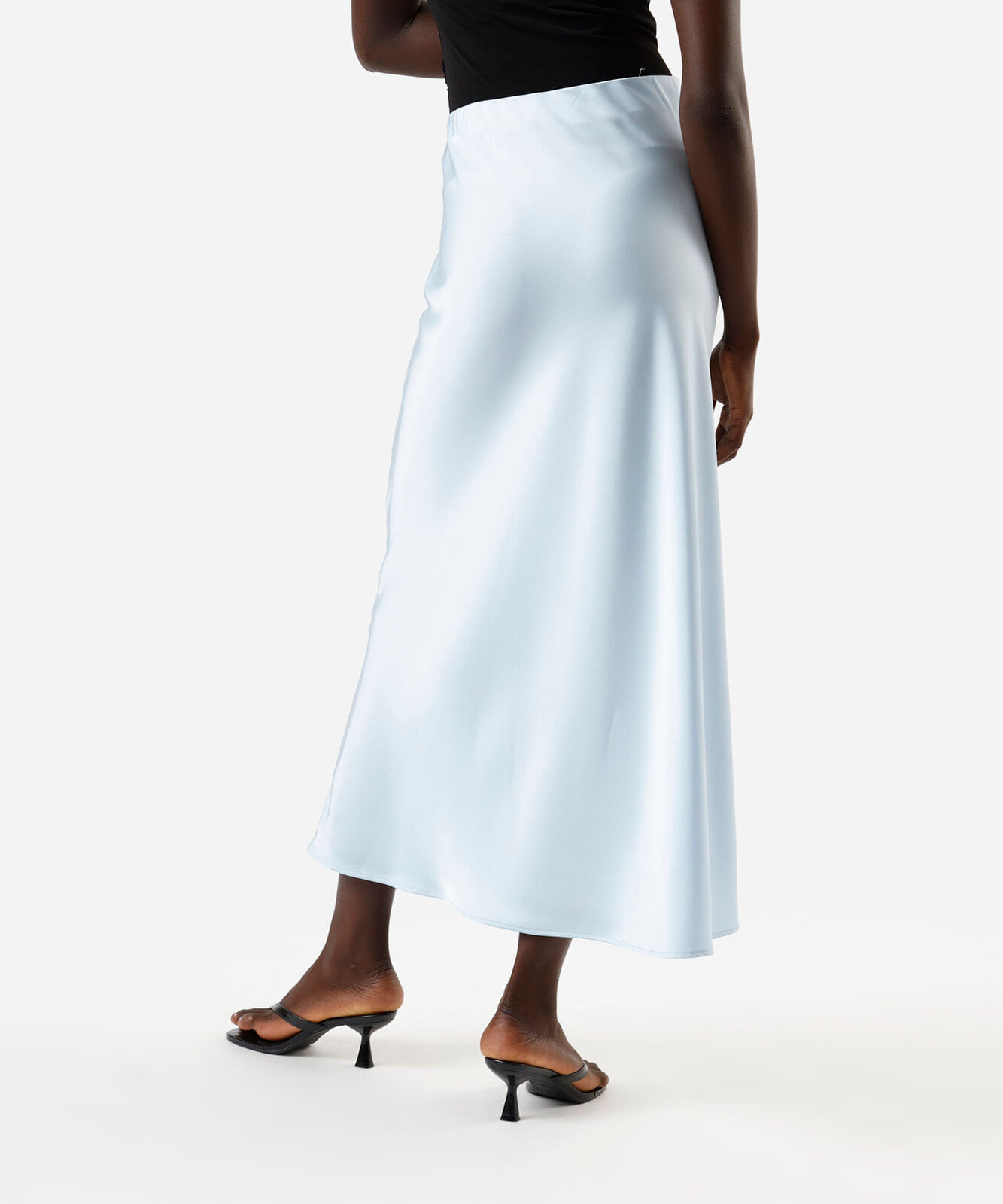 saia midi feminina acetinada azul