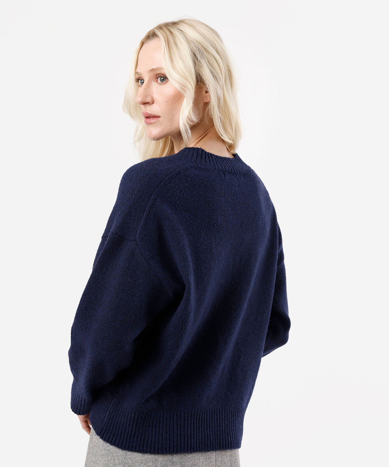 suéter feminino de tricot gola v azul