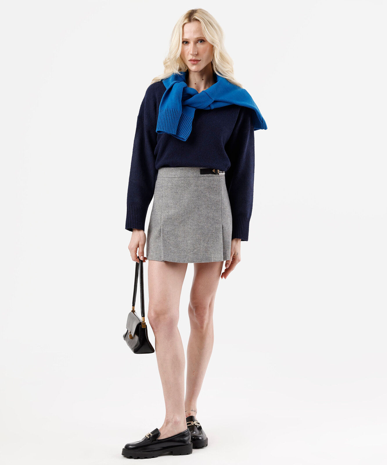 suéter feminino de tricot gola v azul