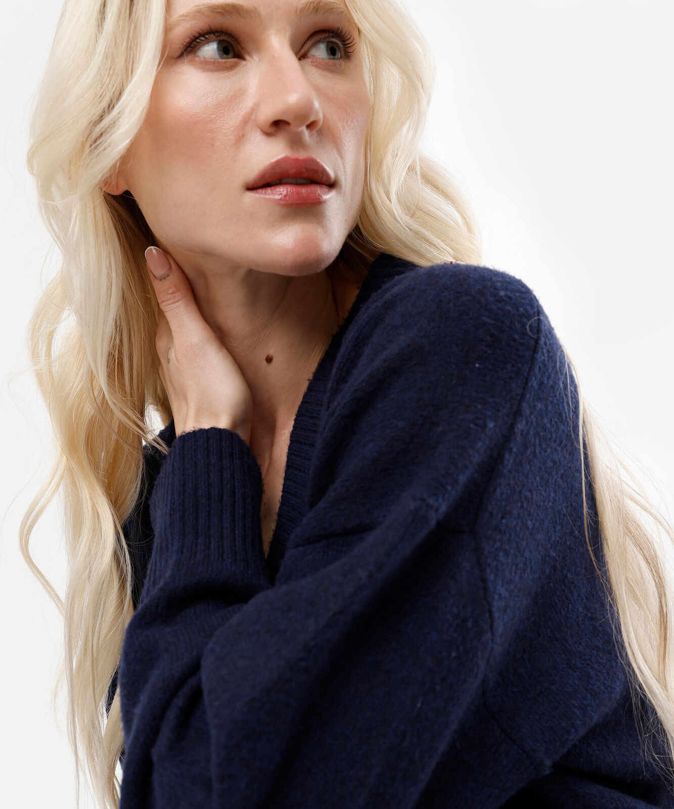 suéter feminino de tricot gola v azul