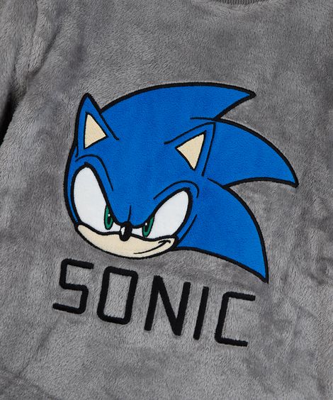 pijama longo infantil de fleece sonic cinza