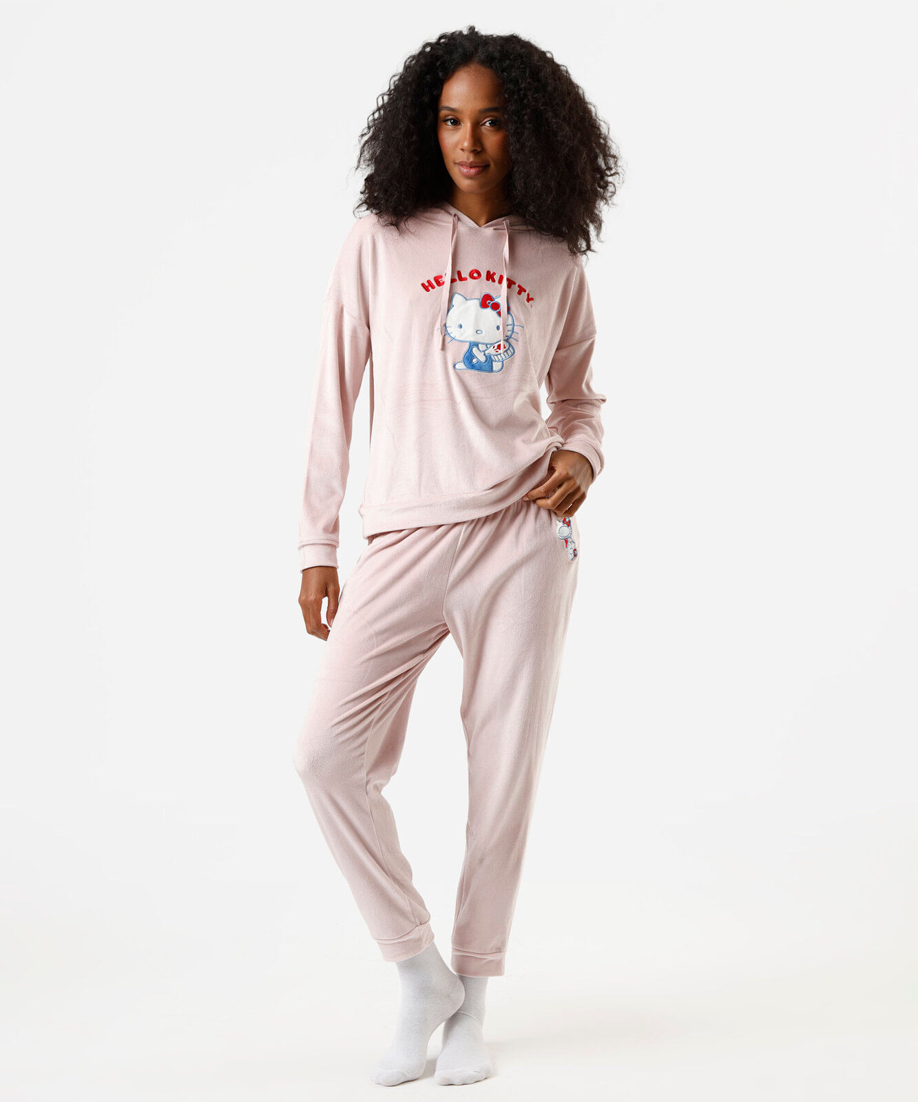 pijama longo feminino de plush hello kitty rosa