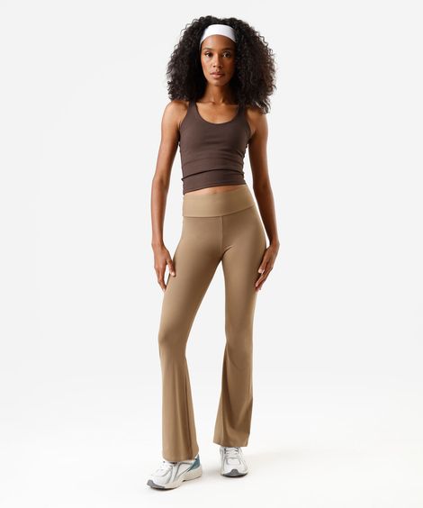 calça legging flare esportiva feminina de poliamida bege
