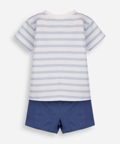 conjunto curto infantil de algodão turma do mickey listrado azul