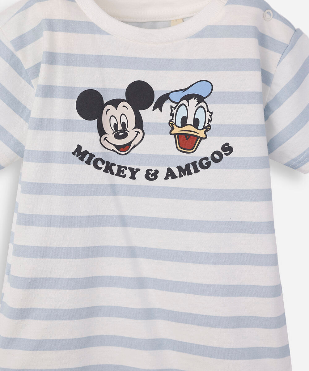 conjunto curto infantil de algodão turma do mickey listrado azul
