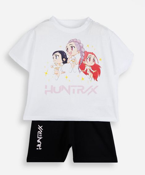 conjunto curto infantil de algodão guerreiras do kpop off white
