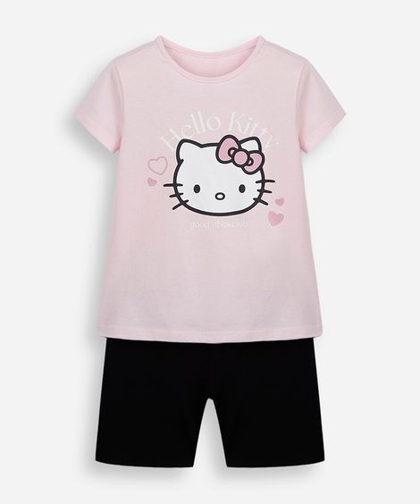 conjunto curto infantil de algodão hello kitty rosa