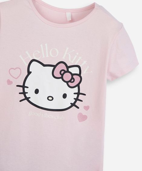 conjunto curto infantil de algodão hello kitty rosa