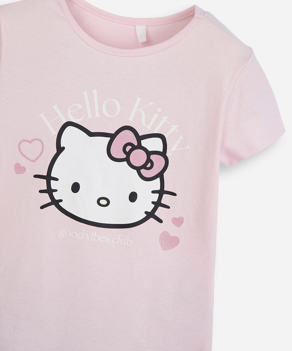 conjunto curto infantil de algodão hello kitty rosa