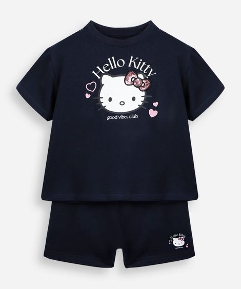 conjunto curto infantil de algodão hello kitty azul