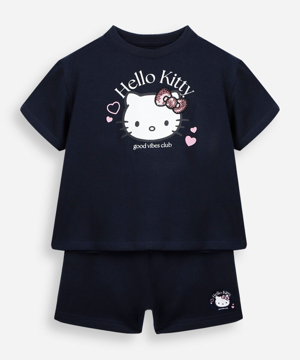 conjunto curto infantil de algodão hello kitty azul