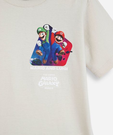 conjunto curto infantil de algodão mario bros bege