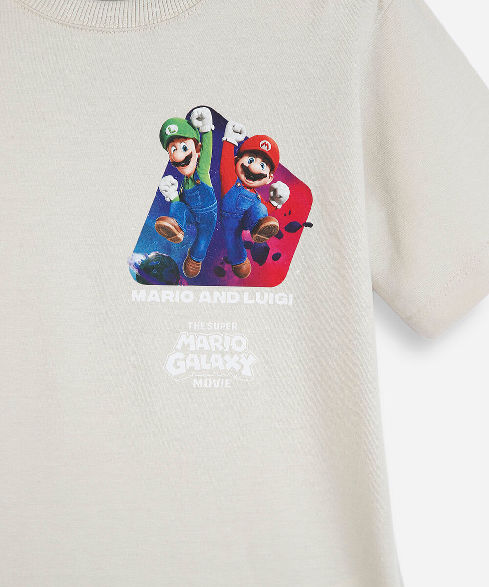 conjunto curto infantil de algodão mario bros bege