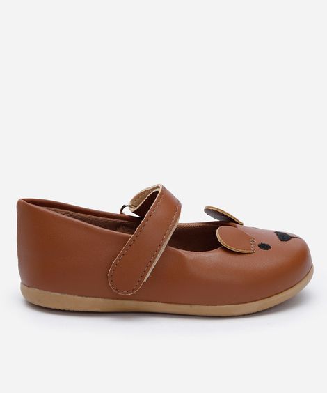 sapatilha bico redondo infantil ursinho com velcro marrom