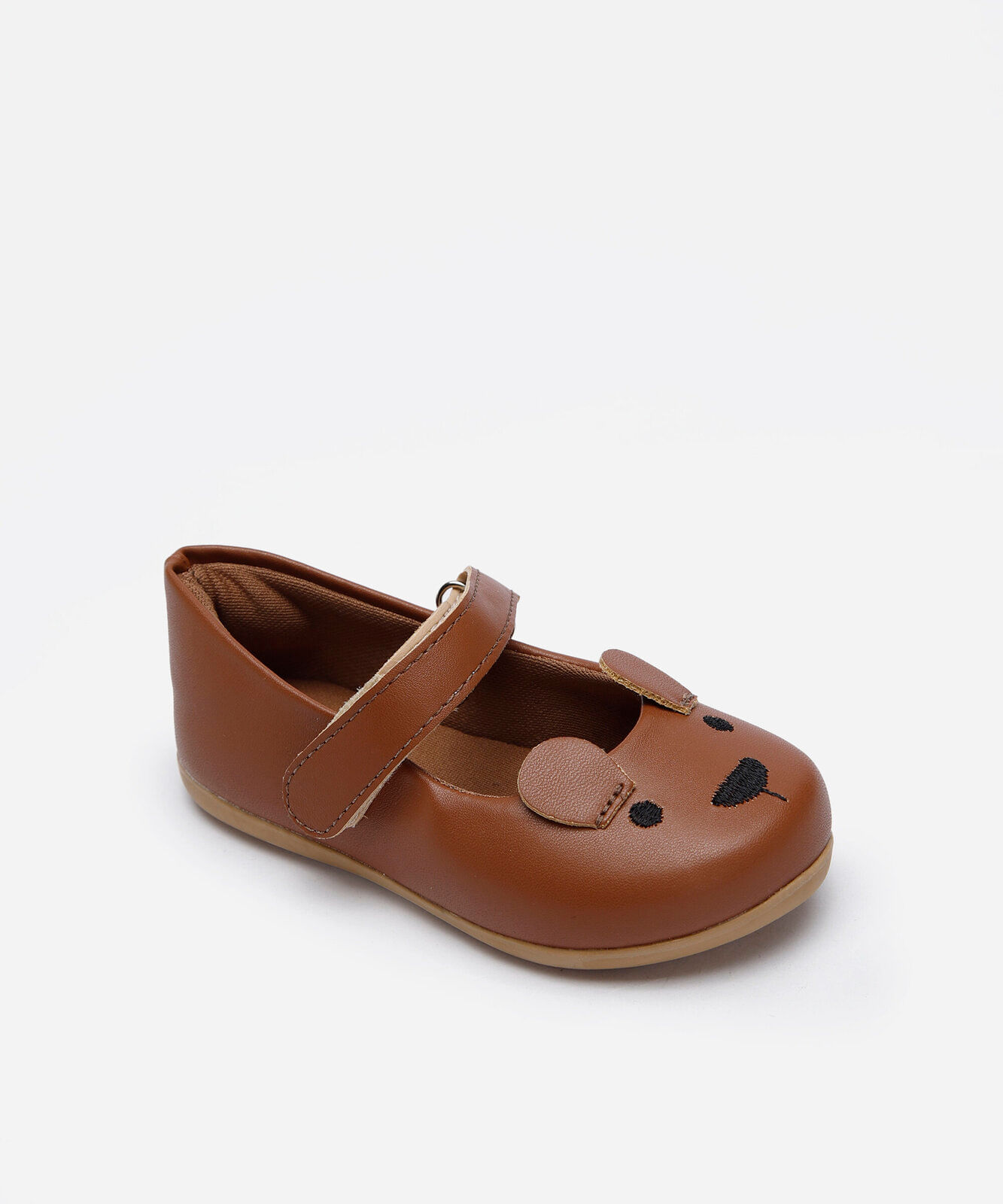 sapatilha bico redondo infantil ursinho com velcro marrom