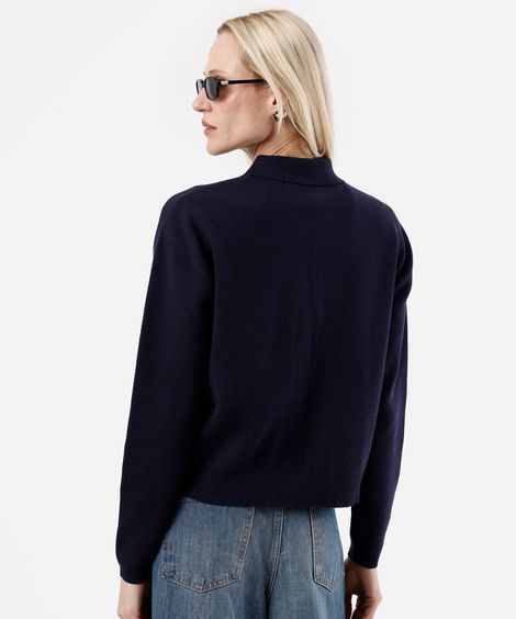cardigan feminino de tricot com bolsos azul