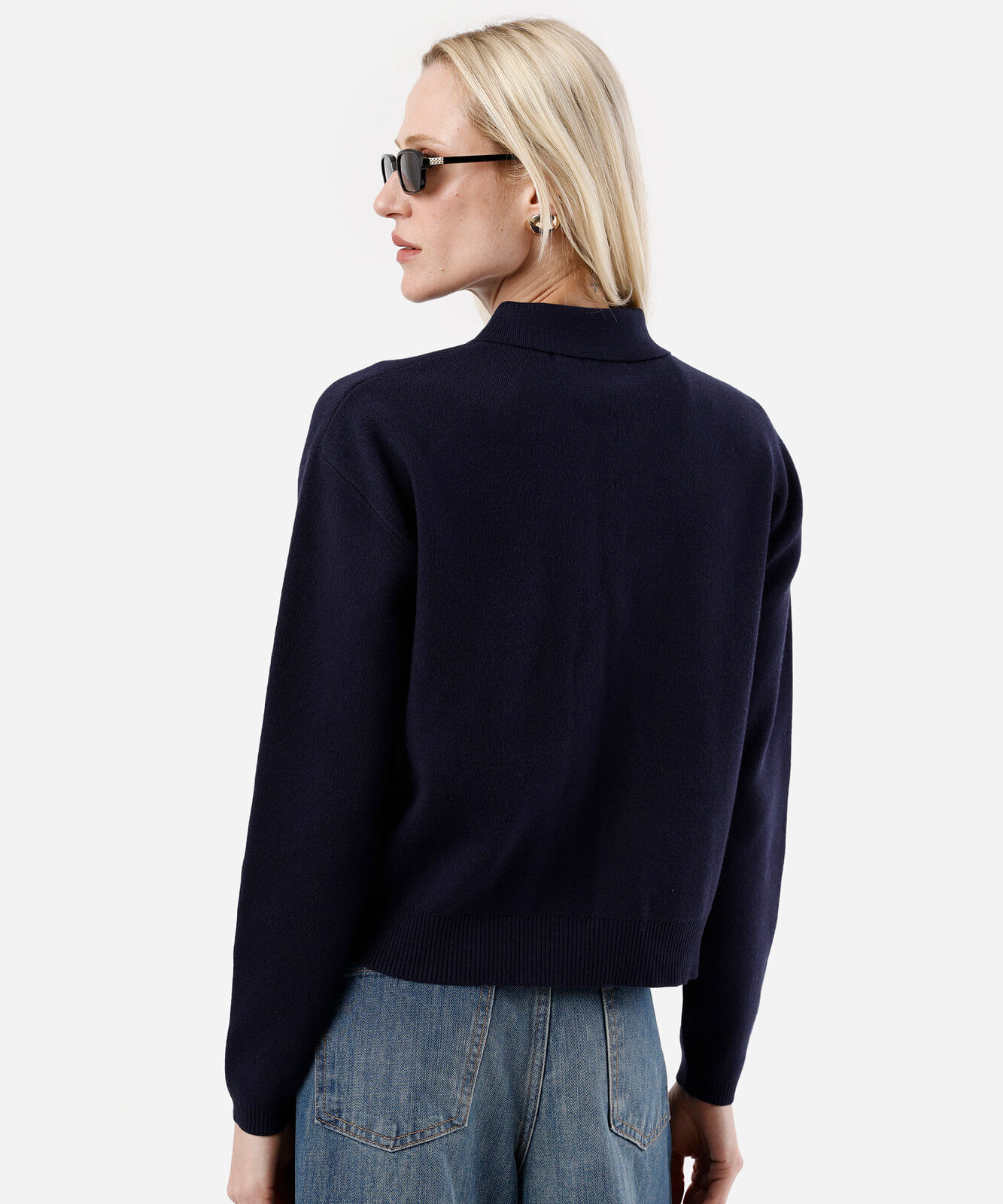 cardigan feminino de tricot com bolsos azul