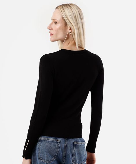 suéter feminino de tricot gola redonda preto