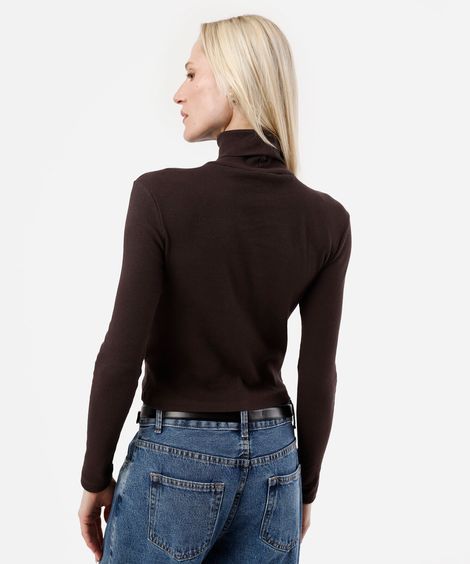 blusa de algodão cropped gola alta marrom