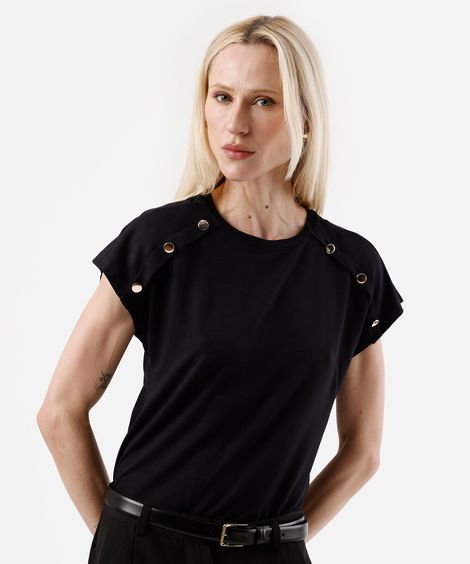 blusa feminina de viscose com recortes e botões preta