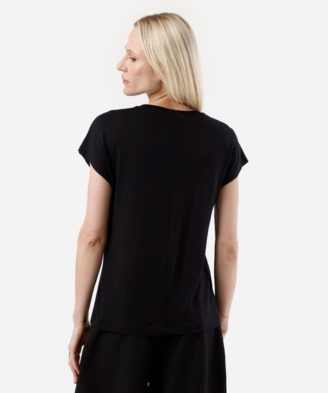 blusa feminina de viscose com recortes e botões preta