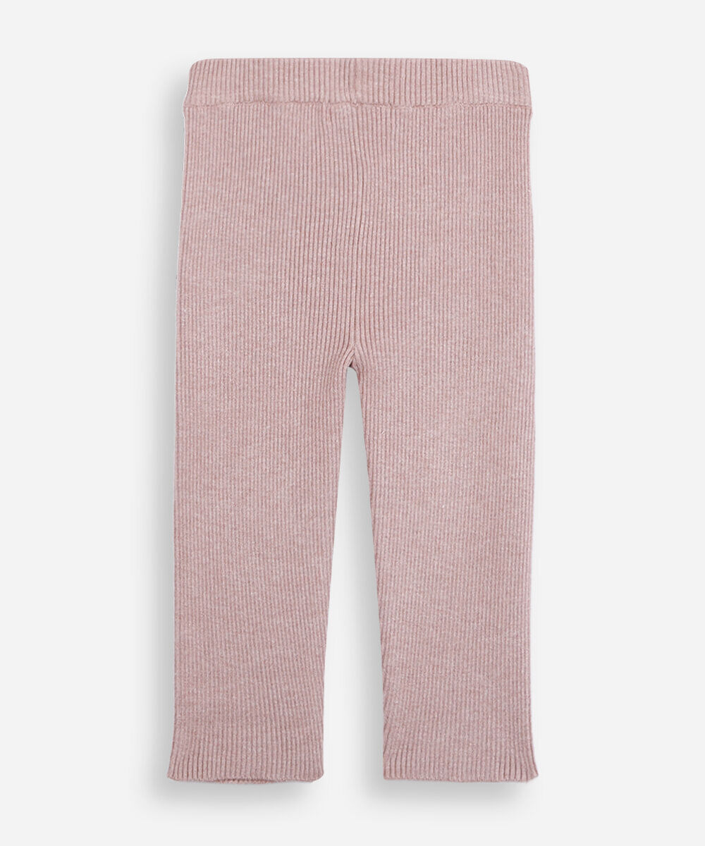 calça infantil de tricot canelada rosa