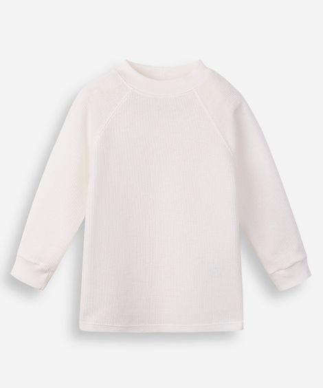 blusa infantil com algodão manga longa canelada off white
