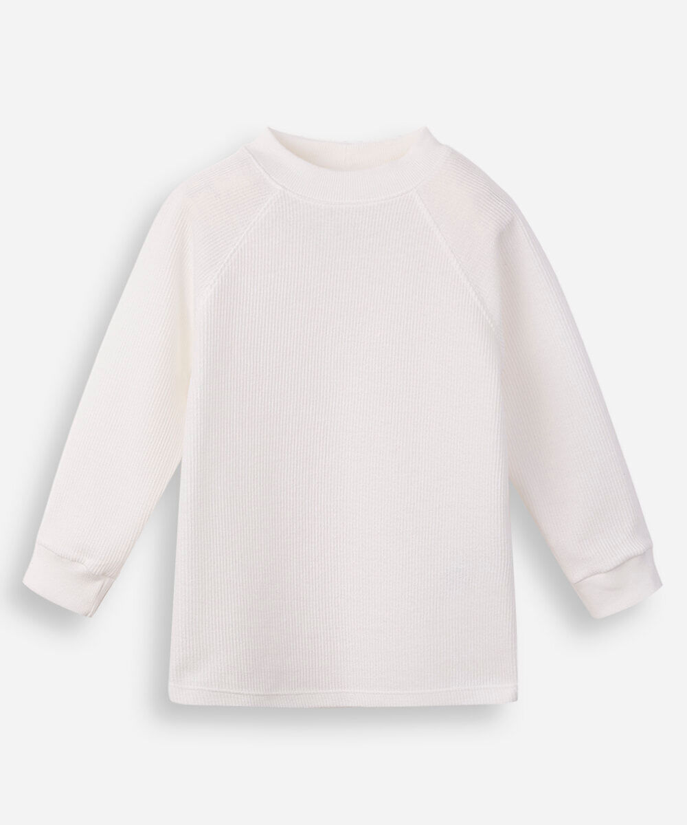 blusa infantil com algodão manga longa canelada off white