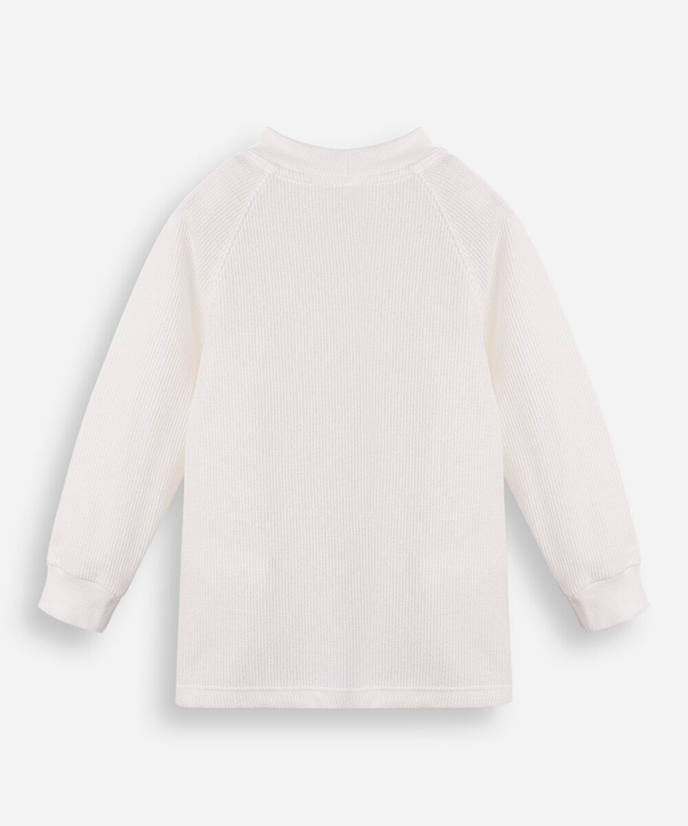 blusa infantil com algodão manga longa canelada off white