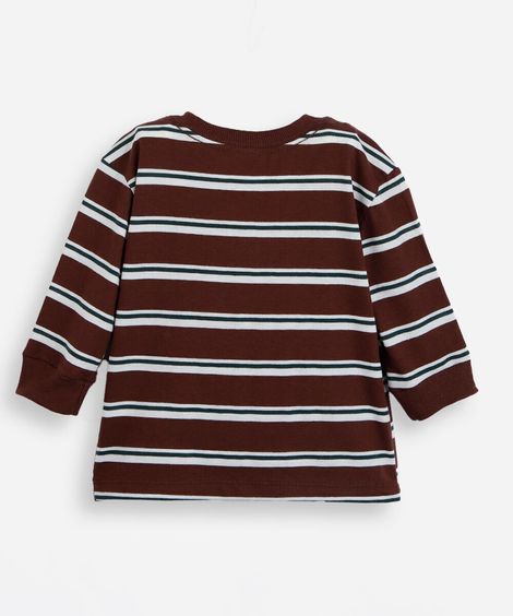 camiseta infantil com algodão manga longa listrada marrom