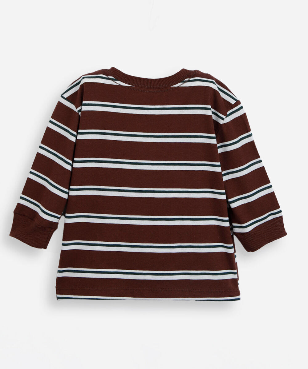 camiseta infantil com algodão manga longa listrada marrom