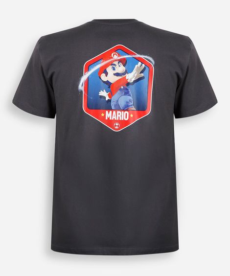 camiseta juvenil de algodão manga curta mario bros cinza