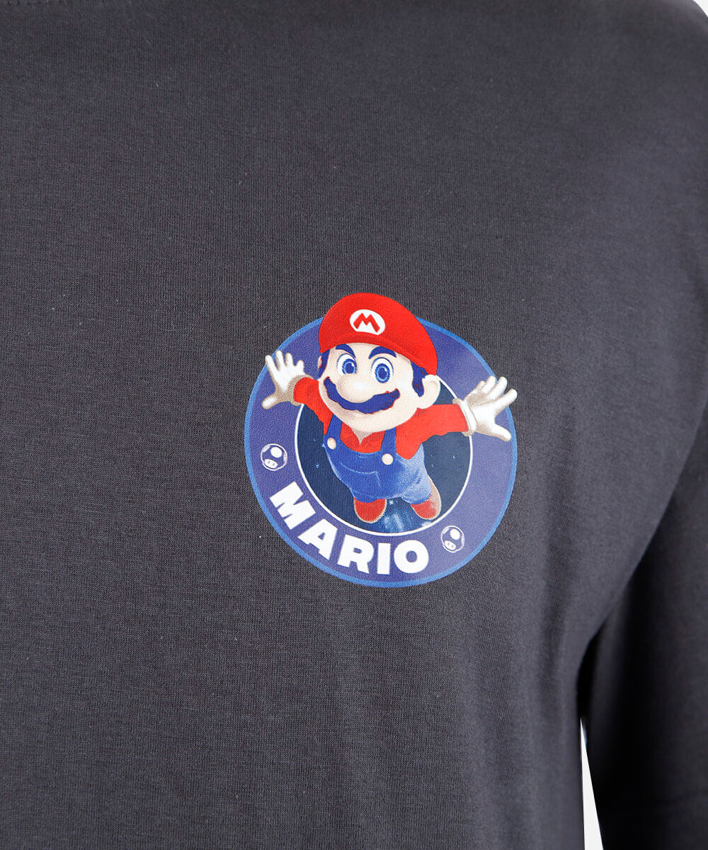 camiseta juvenil de algodão manga curta mario bros cinza