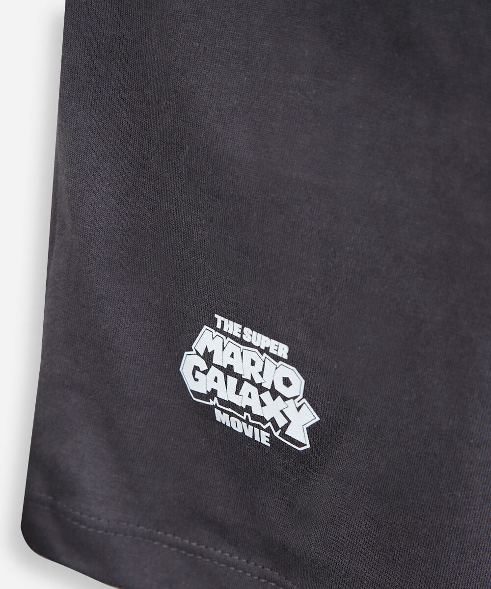 camiseta juvenil de algodão manga curta mario bros cinza