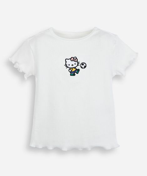 blusa infantil de algodão manga curta hello kitty canelada off white