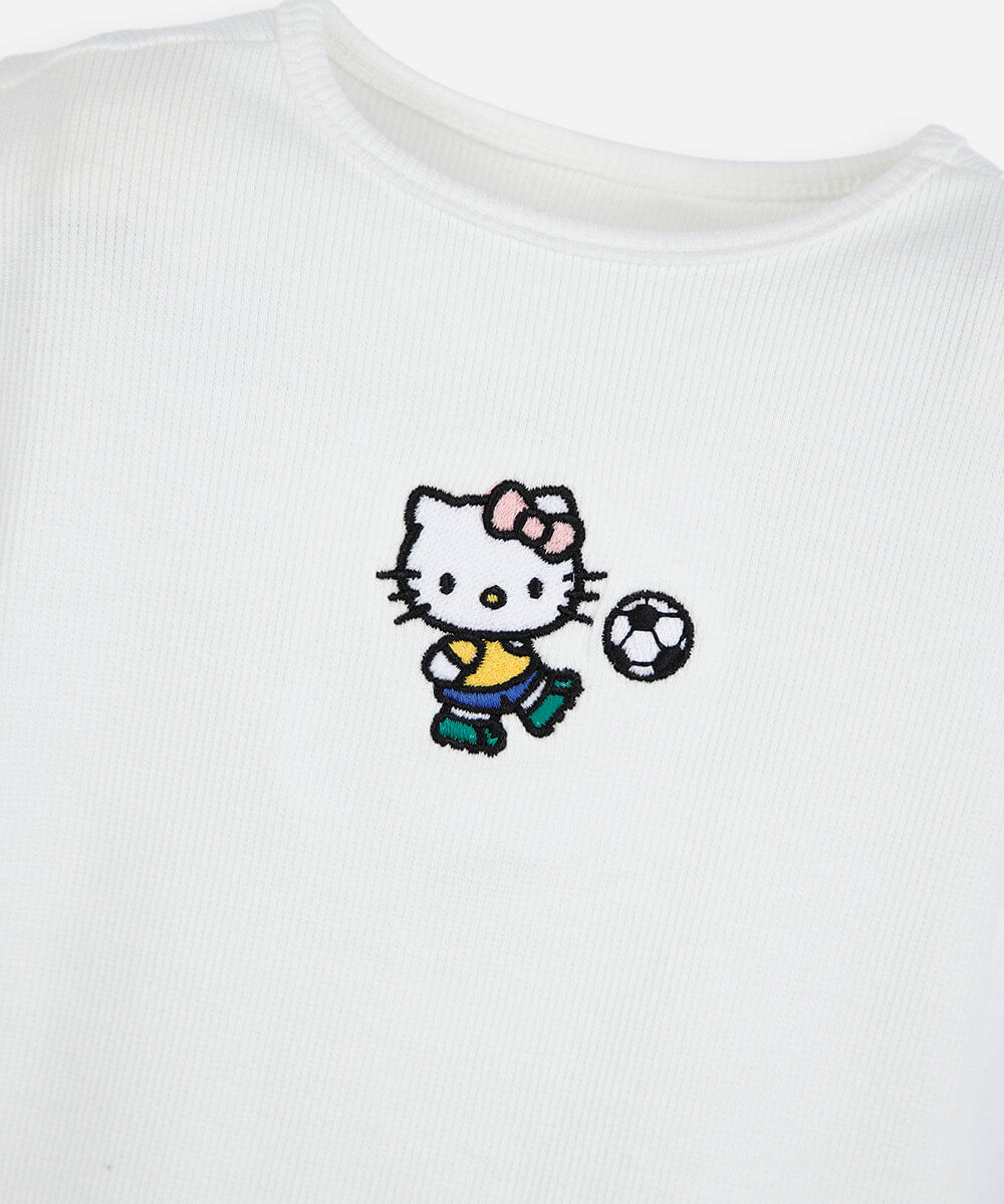 blusa infantil de algodão manga curta hello kitty canelada off white