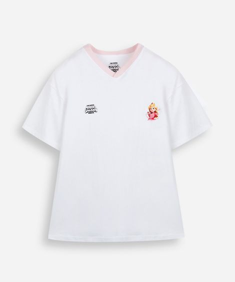 camiseta juvenil de algodão decote v manga curta mario bros off white