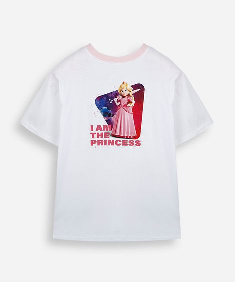 camiseta juvenil de algodão decote v manga curta mario bros off white