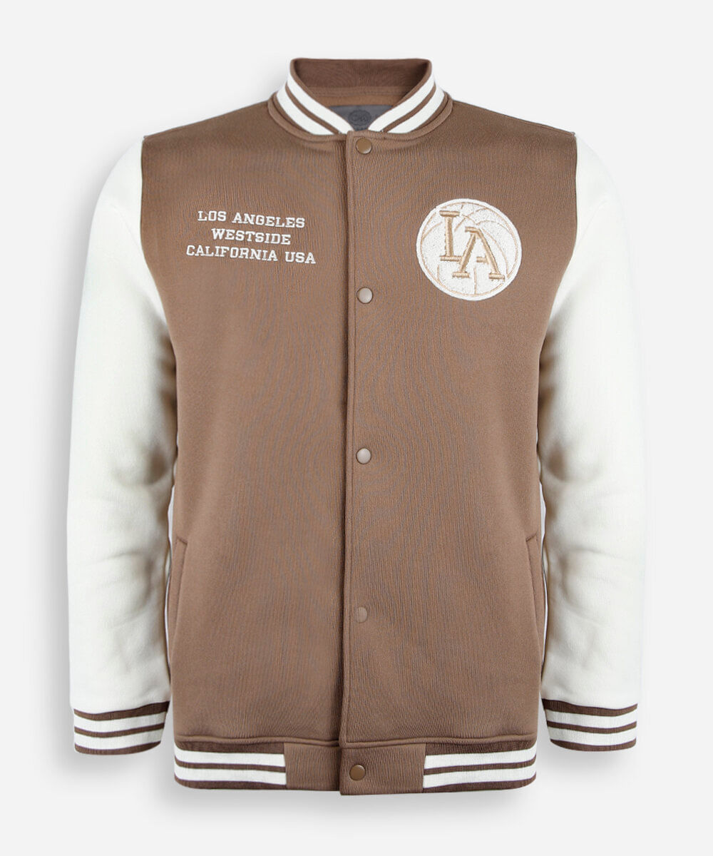 jaqueta bomber college juvenil bordada bege