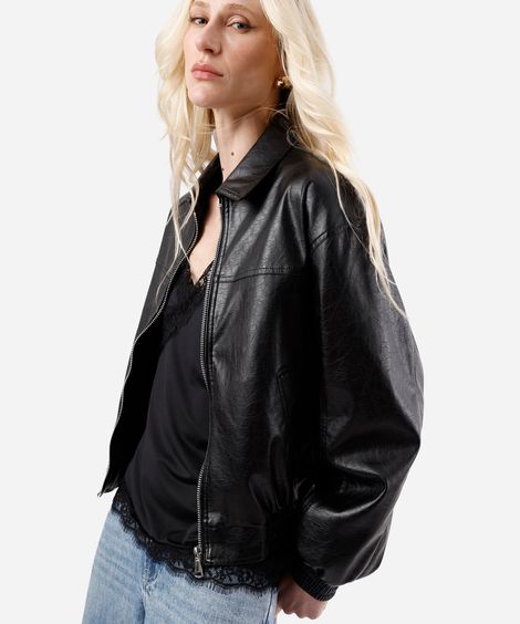 jaqueta bomber feminina de poliuretano preta