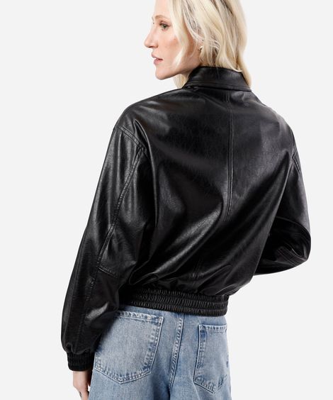 jaqueta bomber feminina de poliuretano preta