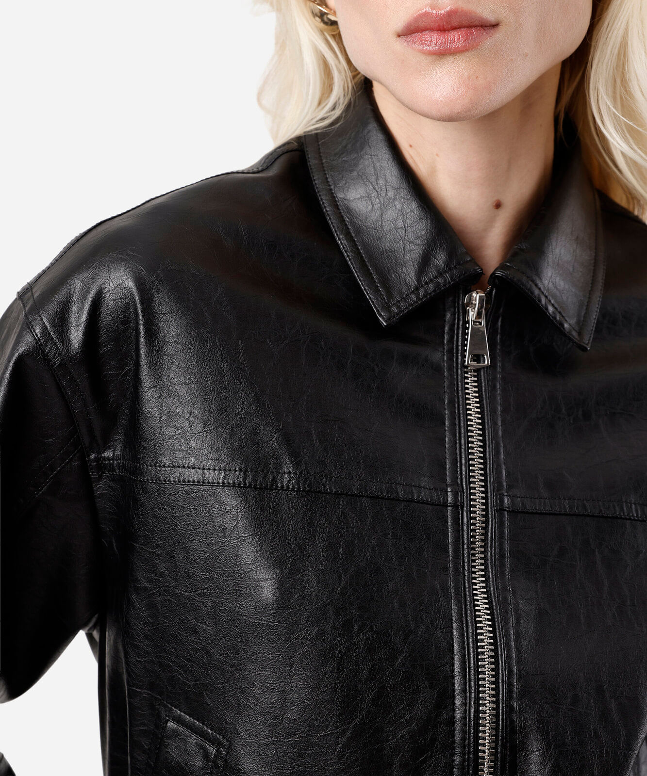jaqueta bomber feminina de poliuretano preta