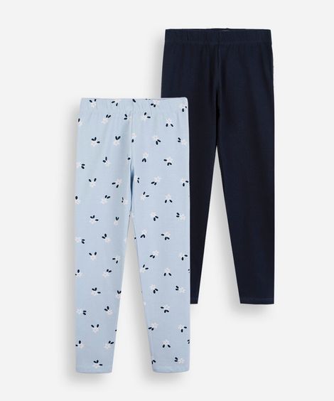 kit de 2 calças legging infantil de algodão floral colorido