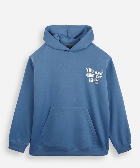 blusão oversized juvenil de moletom com capuz estampado azul