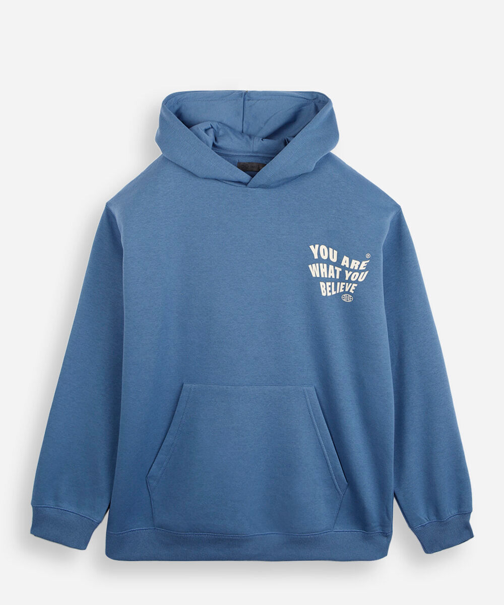 blusão oversized juvenil de moletom com capuz estampado azul